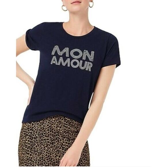 2/$15 J. Crew Mon Amour Cotton Collector Tee Navy Blue Short Sleeve Size S - Picture 1 of 12
